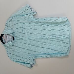 LARGE DENIM & FLOWER CASUAL BUTTON DOWN SHORT SLEEVE